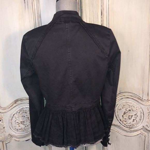 Free People Double Breasted Gray Denim Peplum Skirt Military Jacket Size Small P - Picture 10 of 13